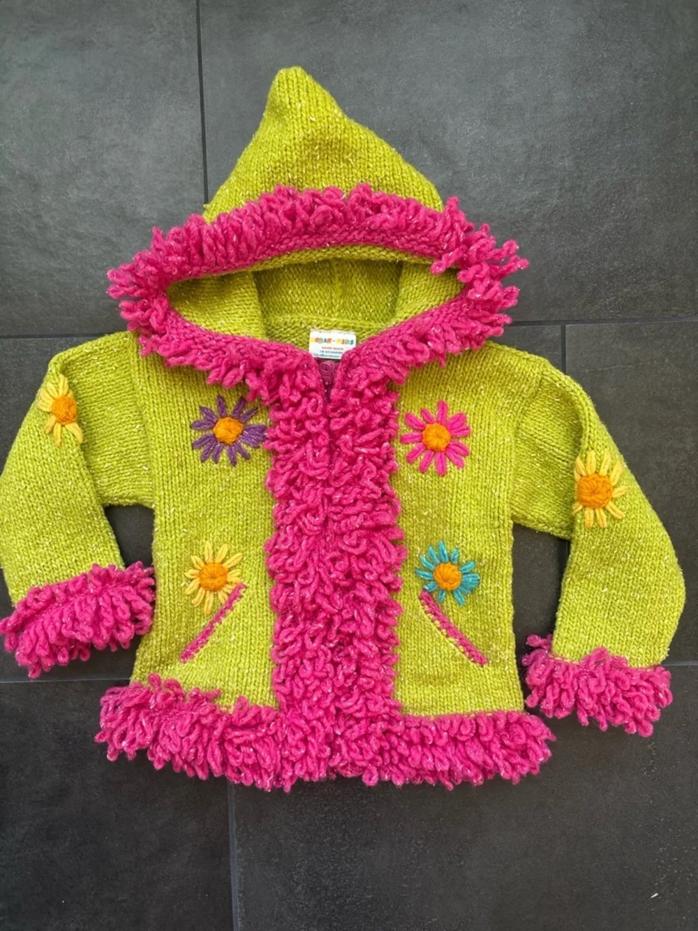 Norsk Kids Handmade Ecuador Wool Blend Knit Hoodie Jacket Girls Size 4